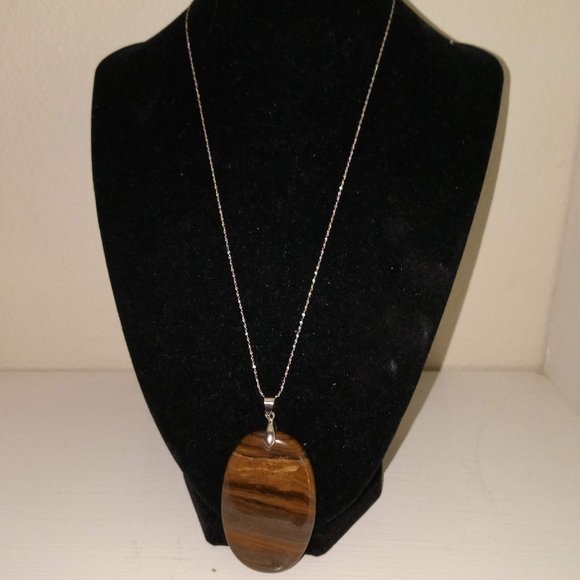 Oval Tiger's Eye & Jasper Silver Necklace - Picture 6 of 10